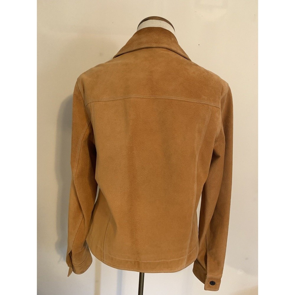 LL Bean Leather Jacket Womens Medium Regular Button Up Chest Pockets Suede - Picture 2 of 14